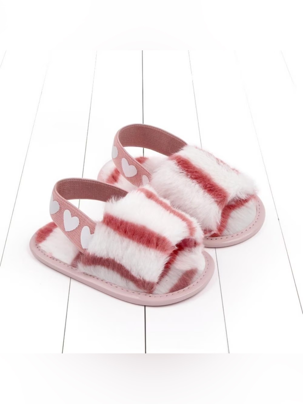 Simply Kids Infant Girl Faux Fur Slippers…Sz: 5.5/6….Pink/White Tie-Dye